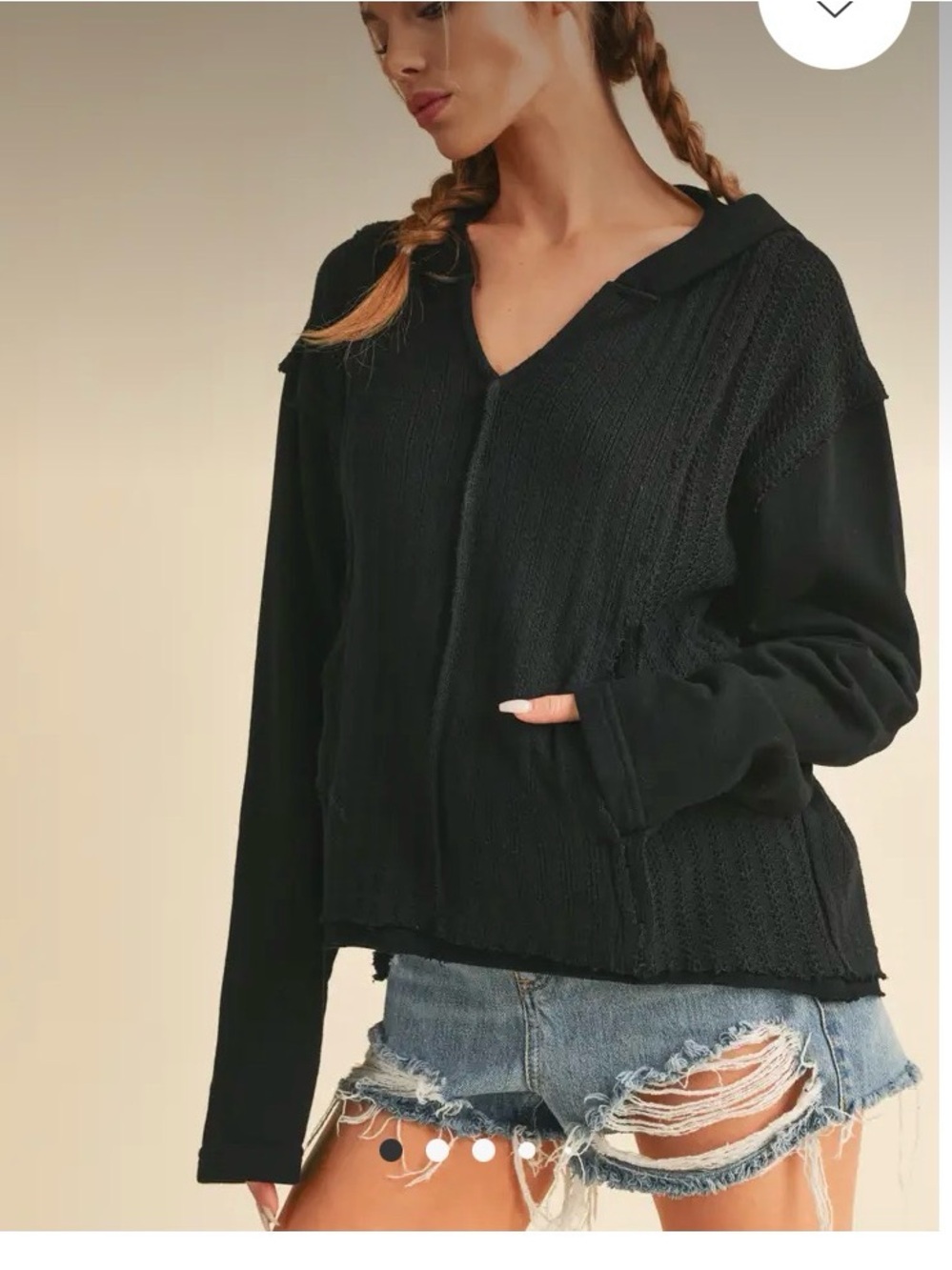 Aemi & Co Black V‑Neck Hooded Boutique Knit Sweater Top - Women's Small